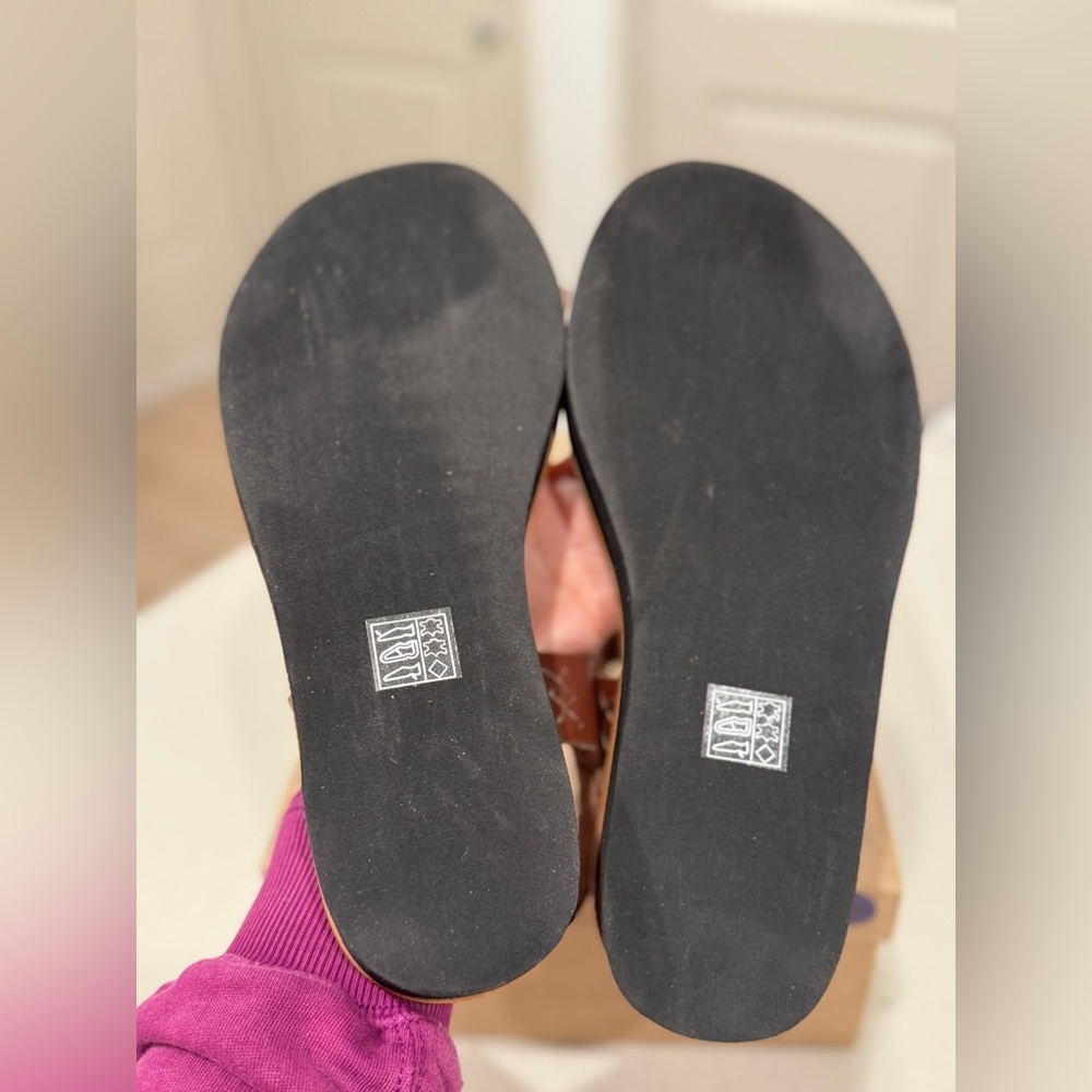 NWT Free People Hazel Flatform Sandals 9 Coconut Shell Brown Leather Toe Post - Picture 14 of 15